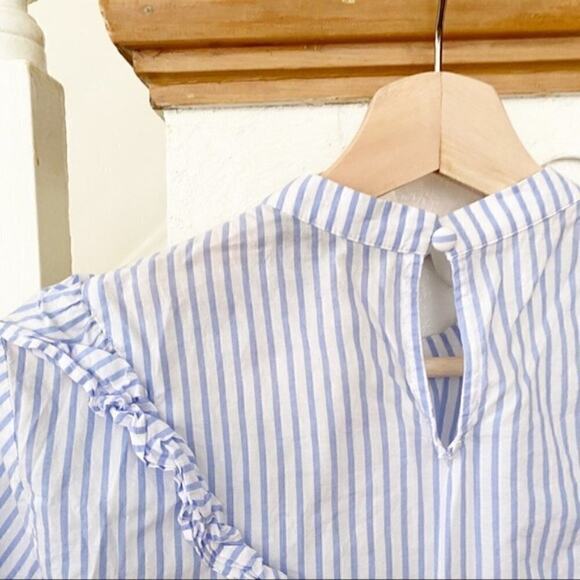 EXPRESS striped ruffle blue white blouse size S - Picture 7 of 7